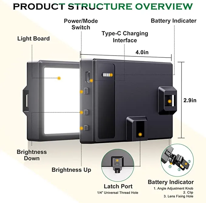 UBeesize luce video LED ricaricabile 3000K-6500K con clip
