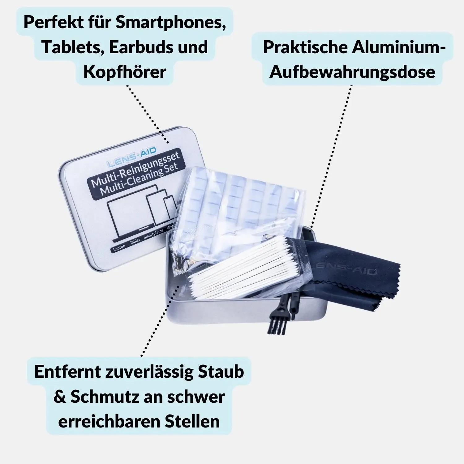 Lens-Aid kit pulizia smartphone 5 in 1 pasta USB-C