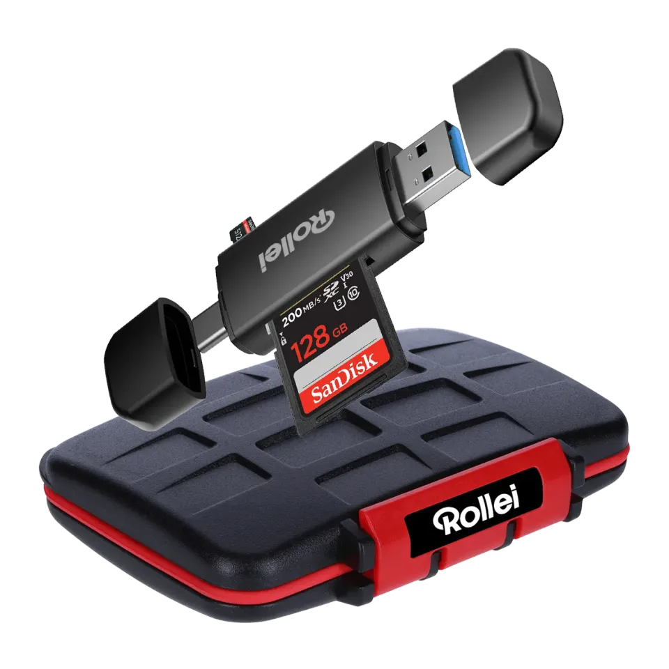 Rollei Lettore Schede 2-in-1 SD microSD USB + Custodia