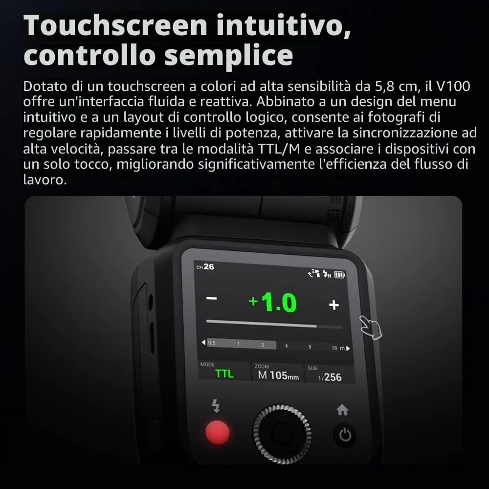 Godox V100N flash TTL per Nikon 100Ws touchscreen