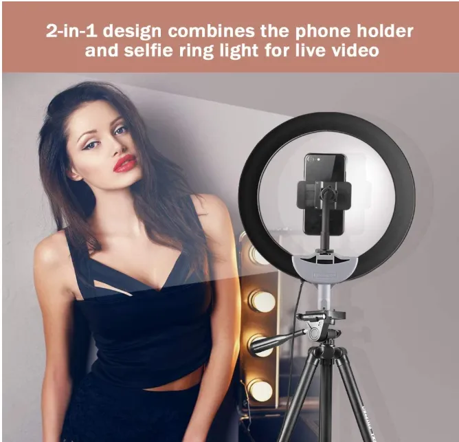 UBeesize 10.2" ring light anulare con treppiede 50" 3 colori