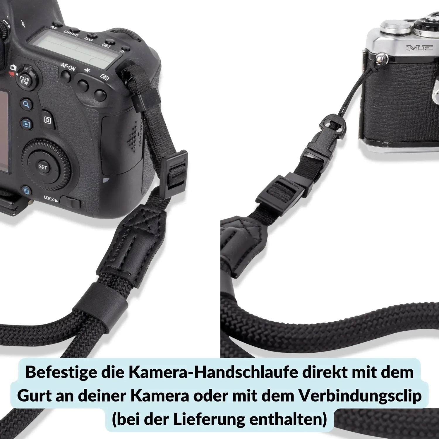 LENS-AID cinturino polso fotocamera rope nero occhielli piccoli
