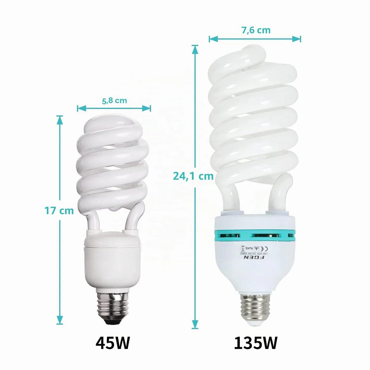 FGen CFL 135W lampadine studio E27 5500K 2 pezzi luce continua