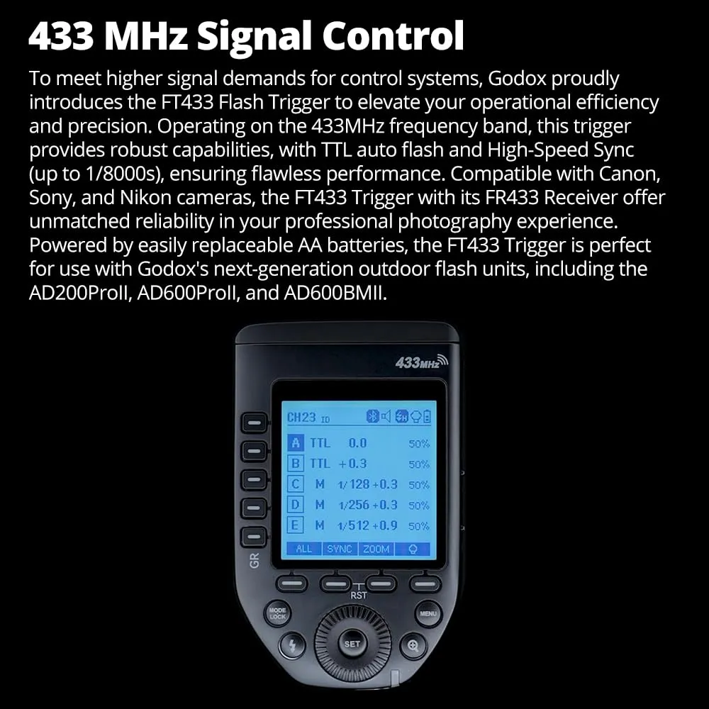 Godox FT433-S trigger flash TTL per Sony 433 MHz HSS