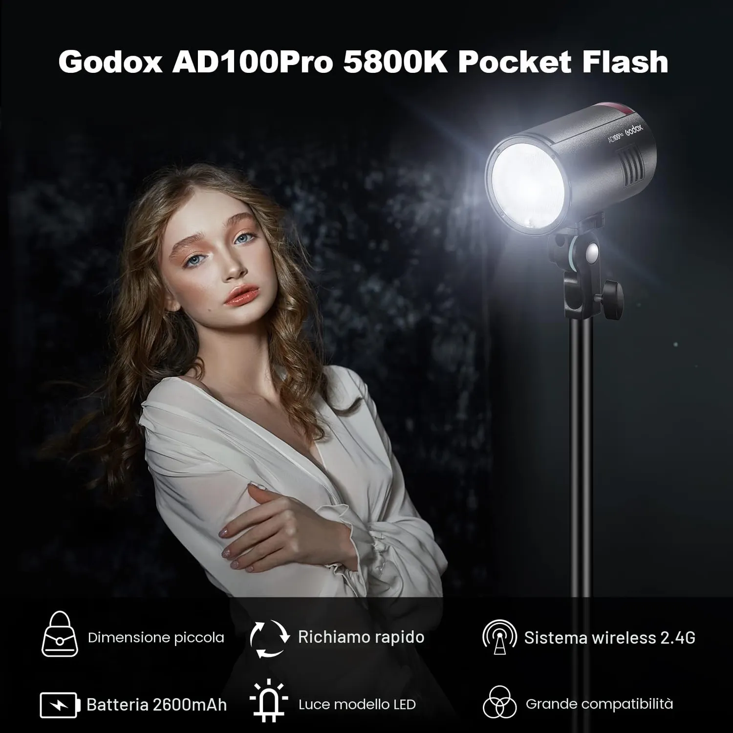 Godox AD100Pro flash portatile TTL nero 100Ws tondo