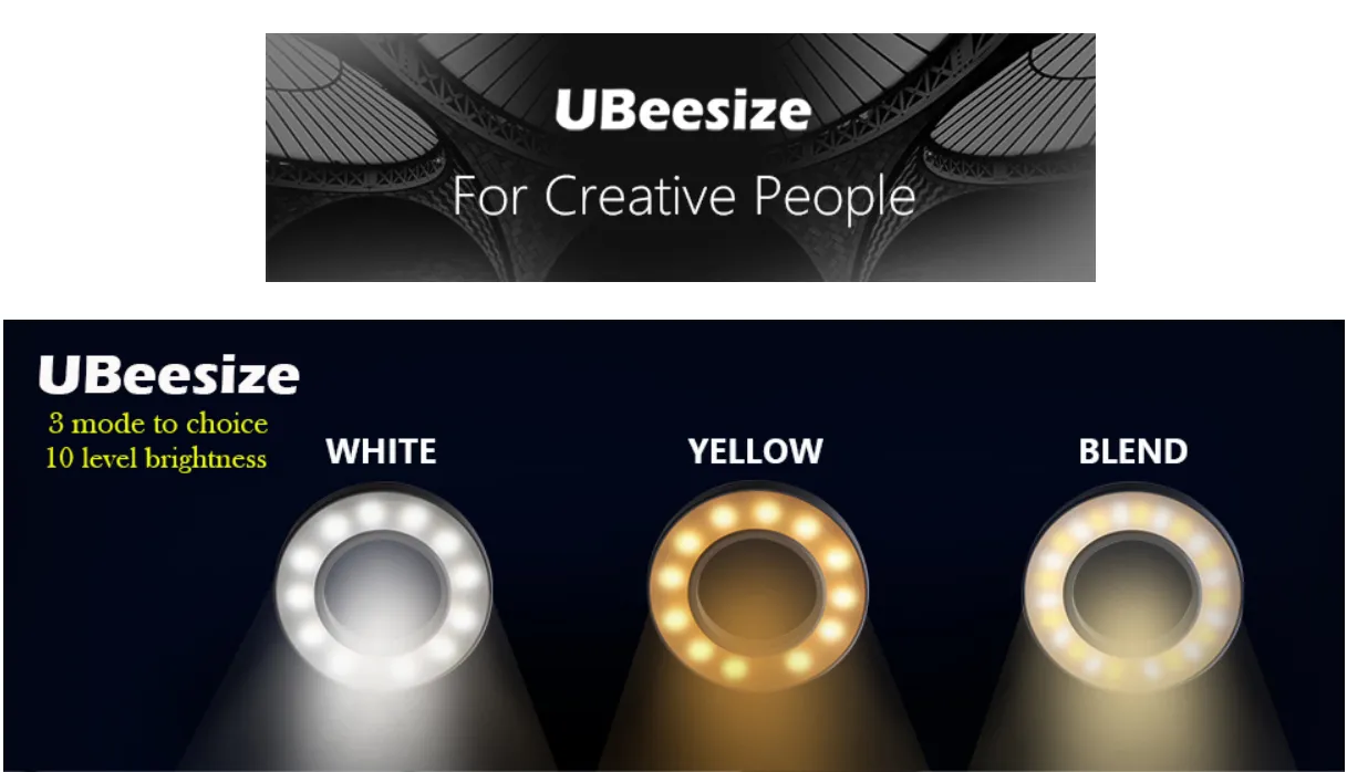 UBeesize selfie ring light clip 3 colori