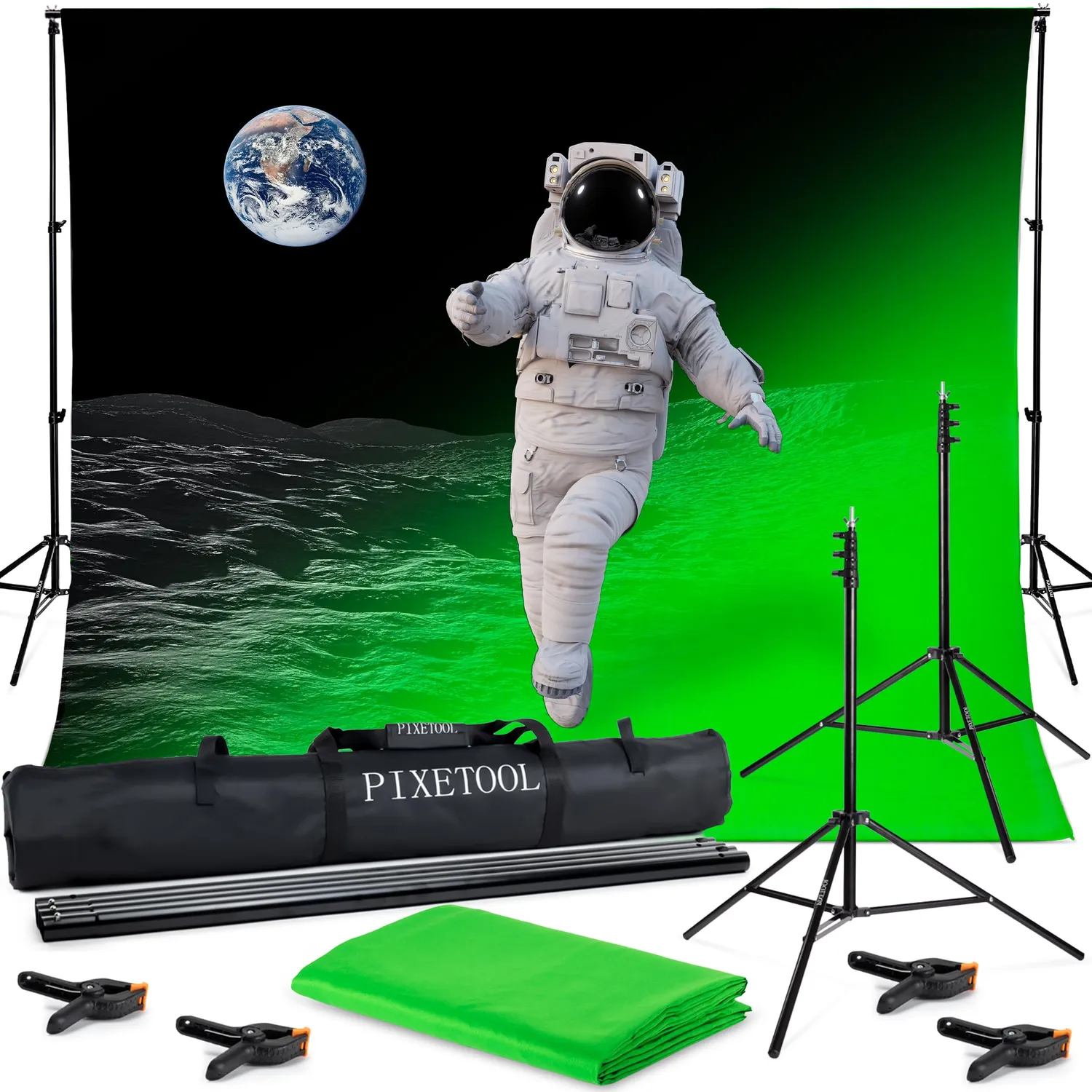PIXETOOL Green Screen 3x3m Set Lusso con Supporto e 3 Teli