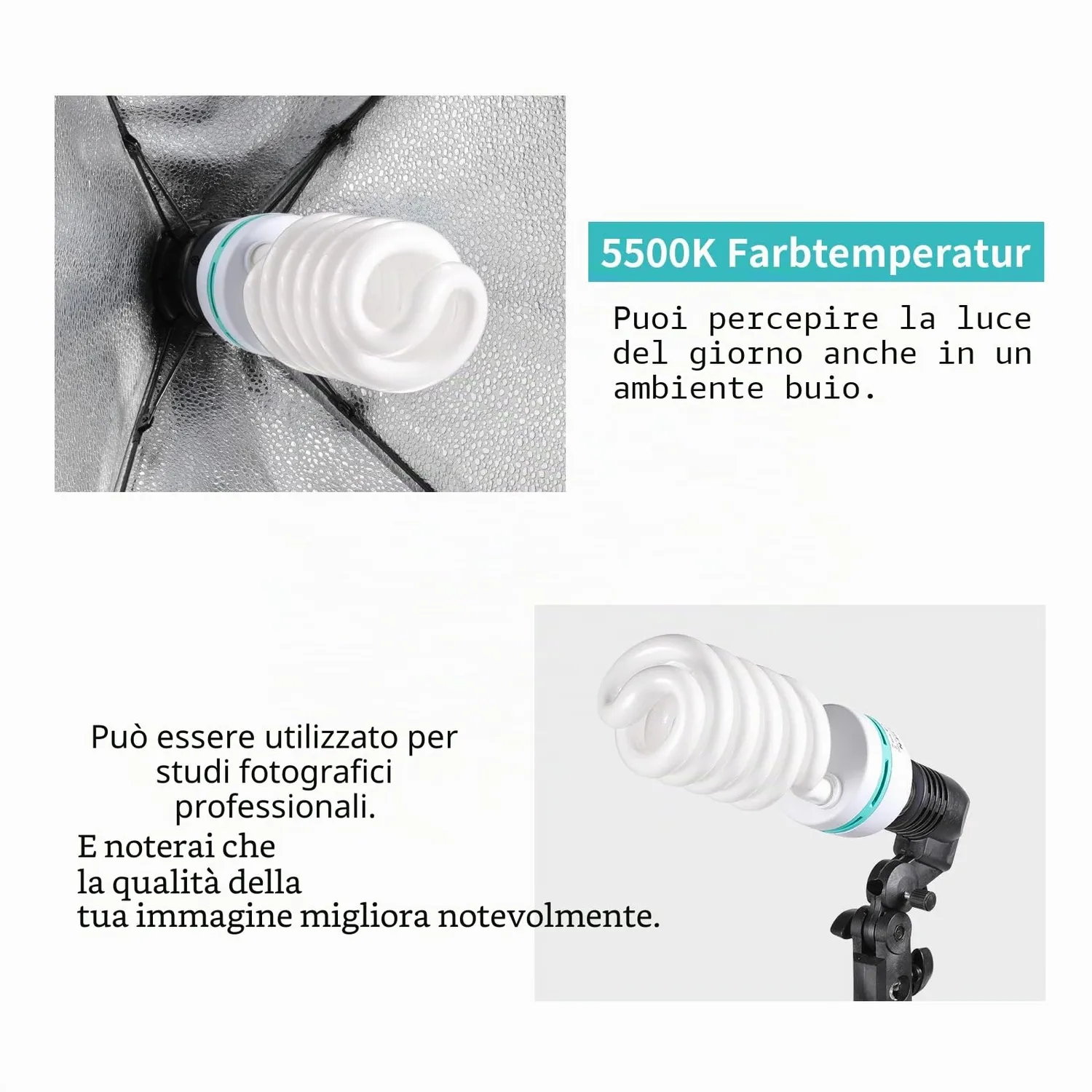 FGen CFL 135W lampadine studio E27 5500K 2 pezzi luce continua