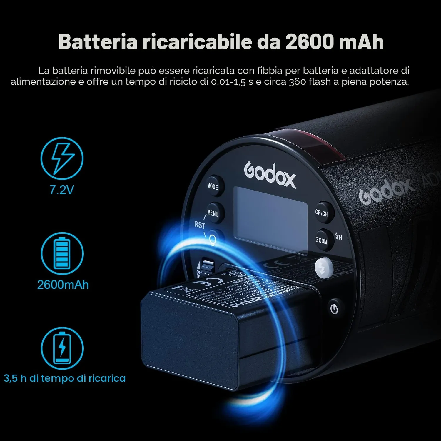 Godox AD100Pro flash portatile TTL nero 100Ws tondo