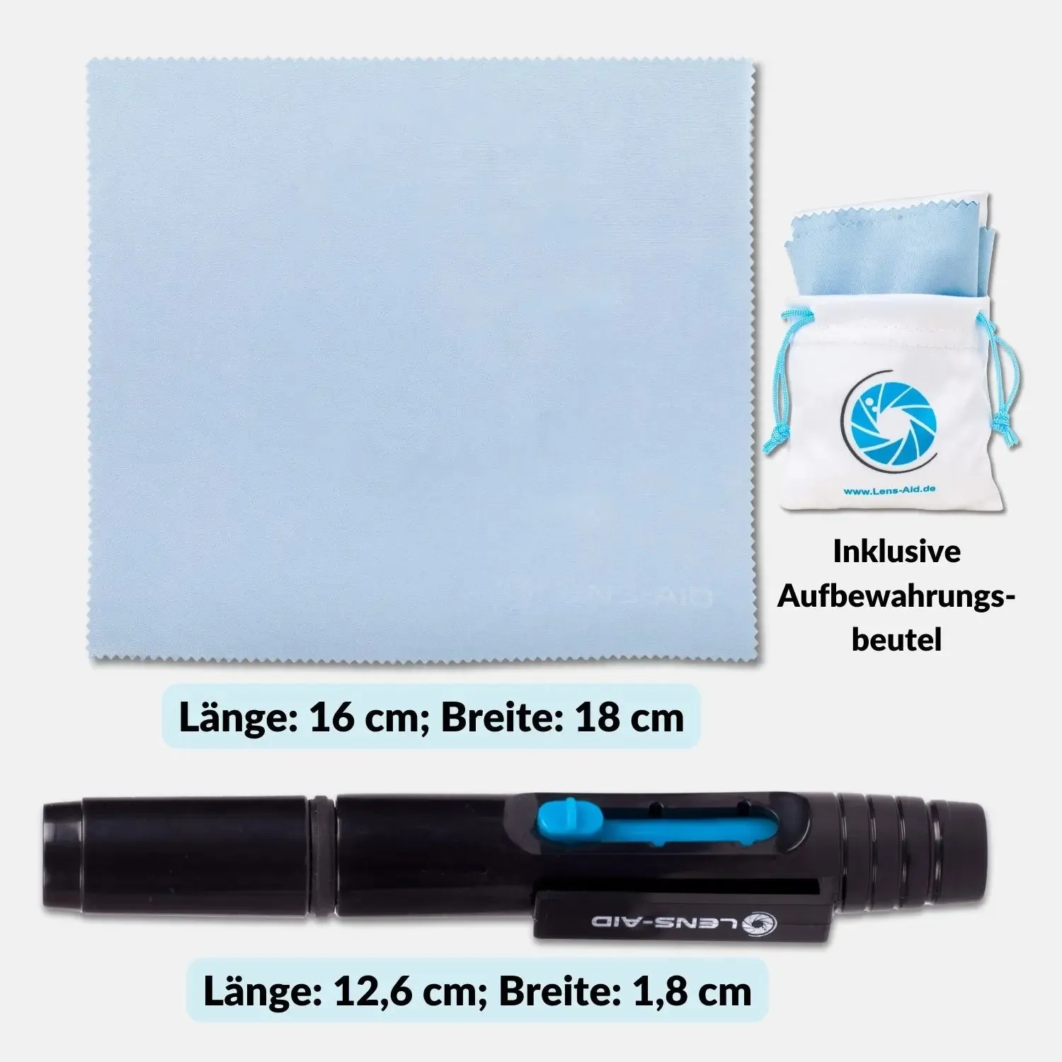 LENS-AID lens pen + 5 panni microfibra kit pulizia