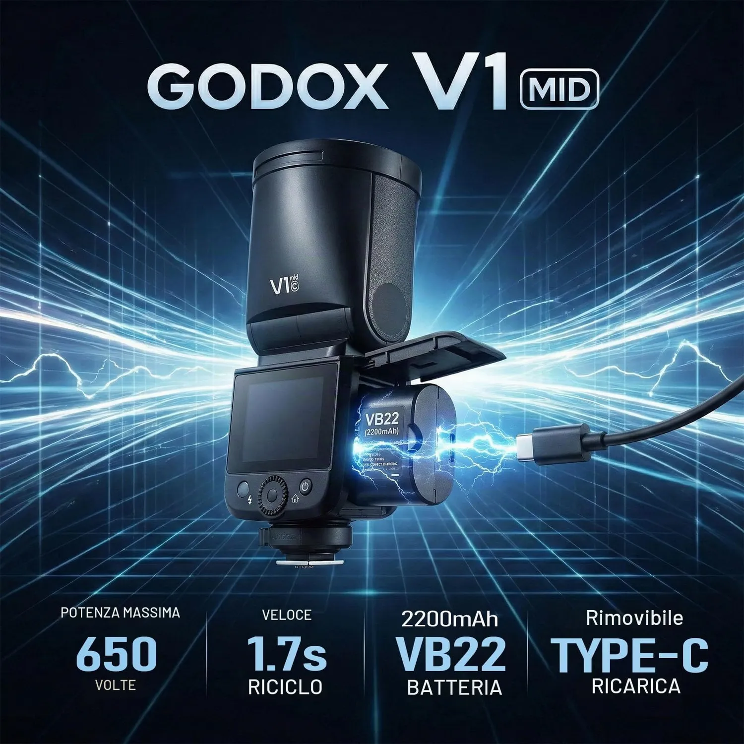 Godox V1 MID S flash TTL per Sony nero 55Ws