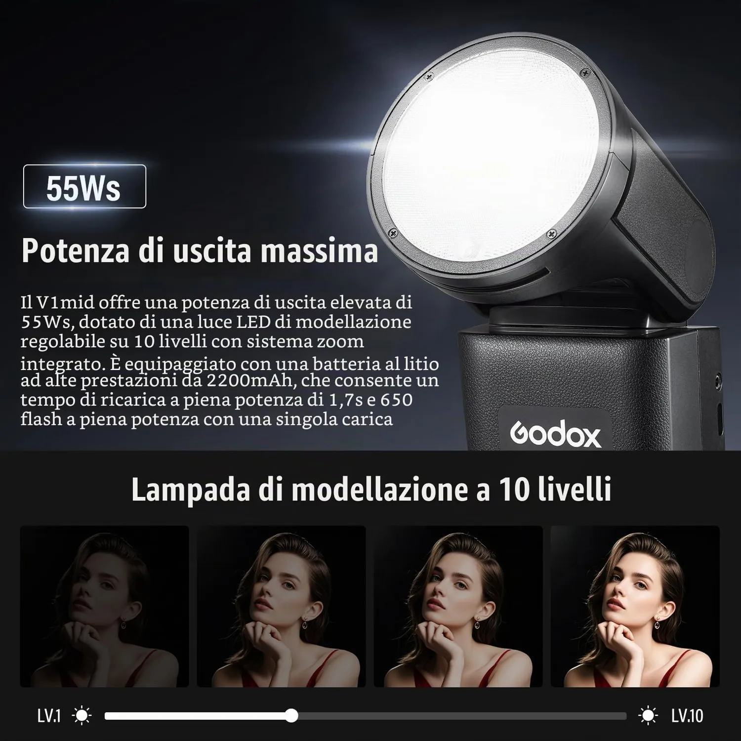 Godox V1 MID S flash TTL Sony testa rotonda