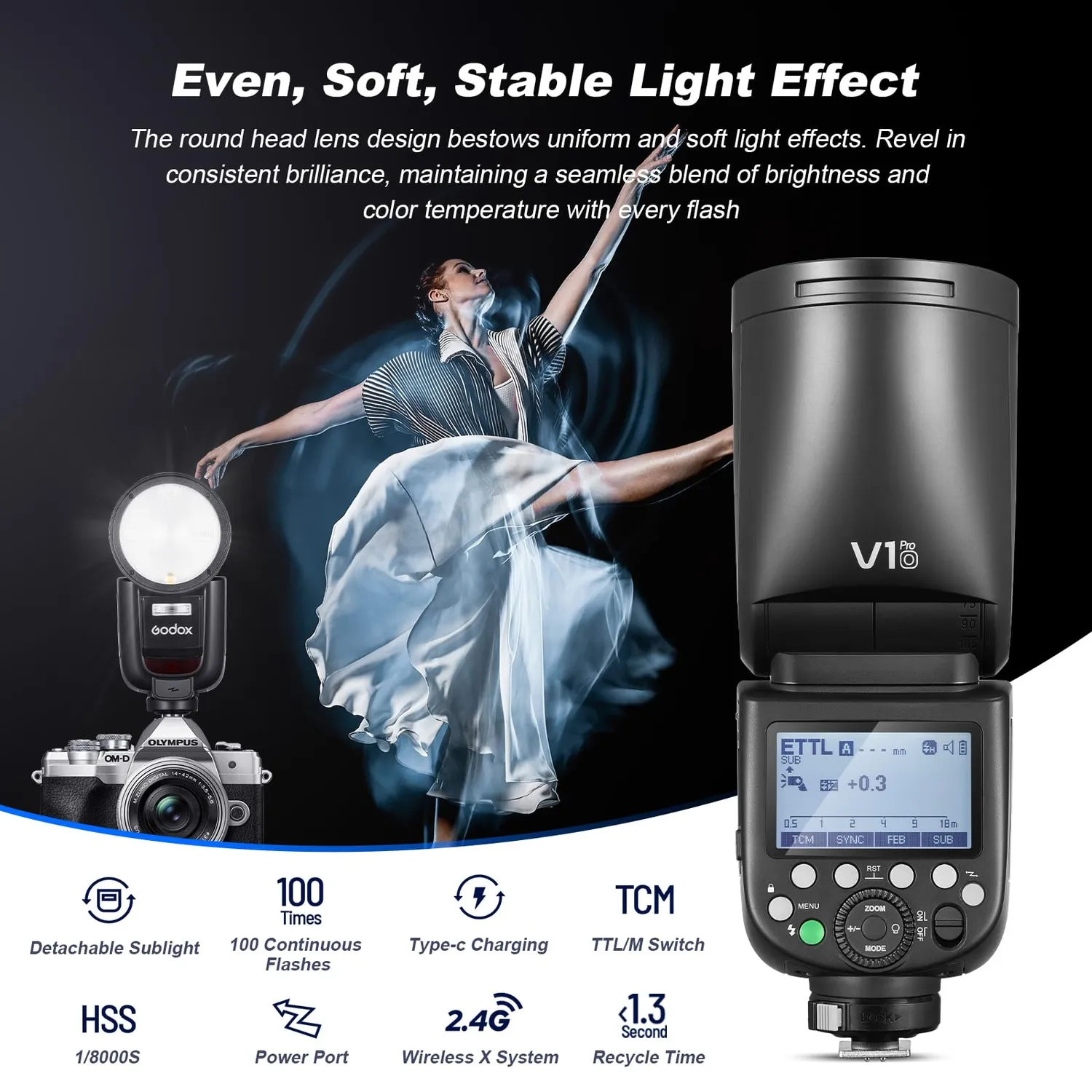 Godox V1Pro-O Flash Testa Rotonda Olympus