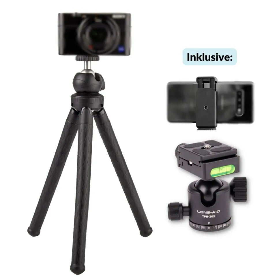 LENS-AID treppiede flessibile con testa a sfera in alluminio
