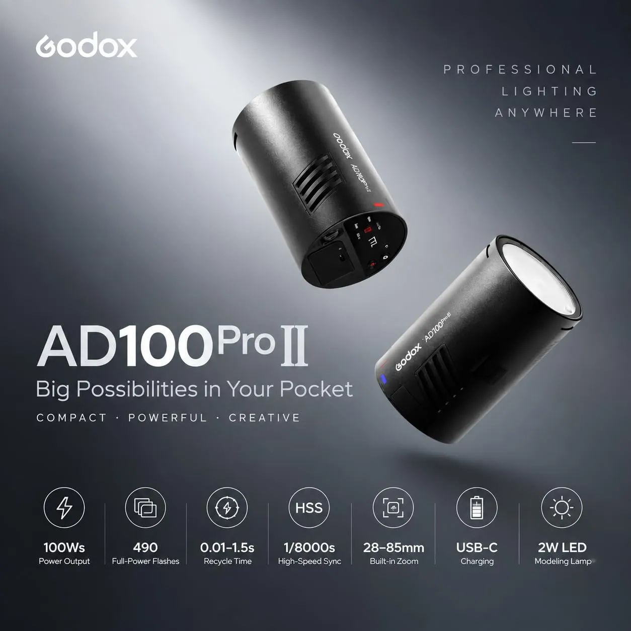Godox AD100 Pro II flash tascabile 100Ws TTL