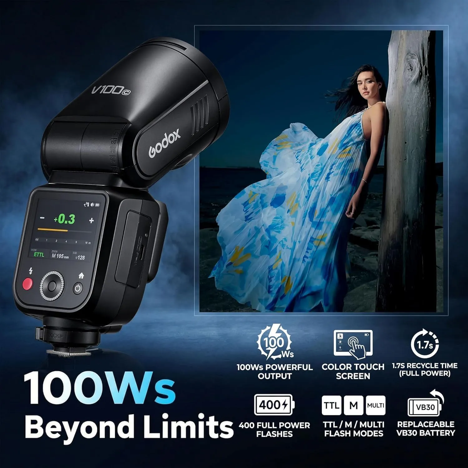 Godox V100S flash TTL Sony 100W touchscreen