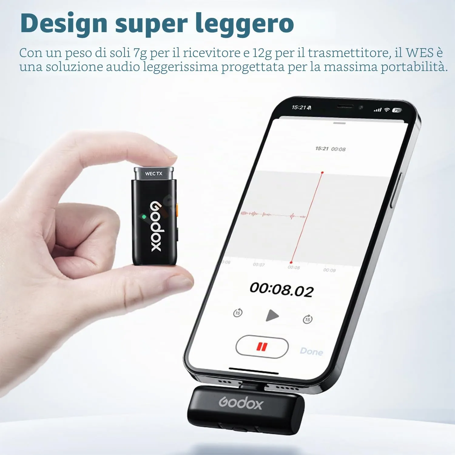 Godox WES1 KIT2 Microfono Lavalier Wireless iPhone MFi 2 TX
