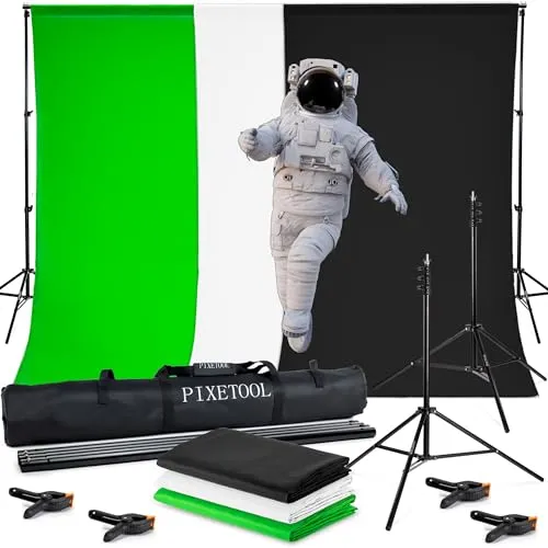 Pixetool green screen 1,8x2,8 m + supporto 2x2 m 3 teli