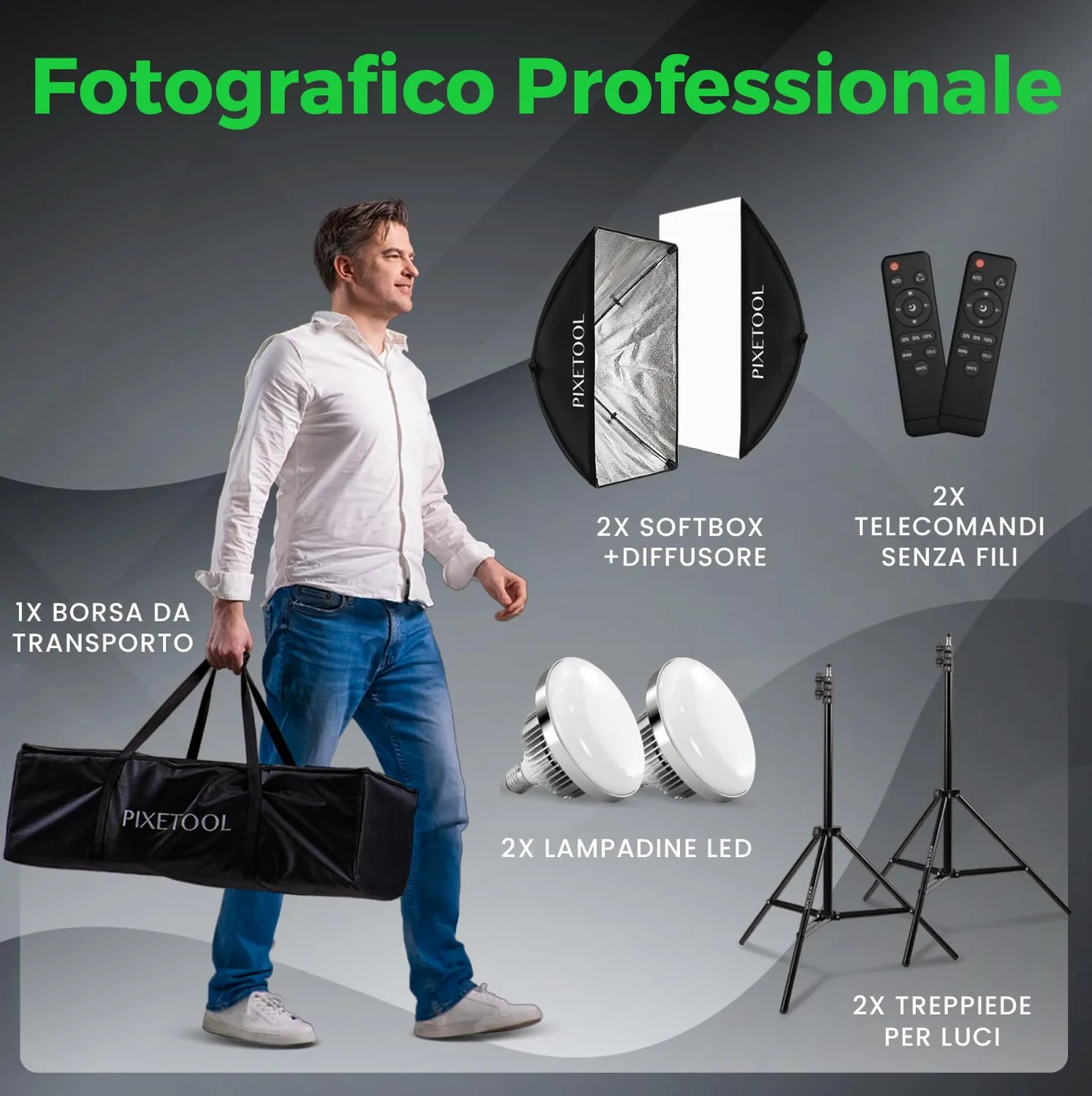 Pixetool Set Softbox 50x70 cm 2 Pezzi Luce Tricolore