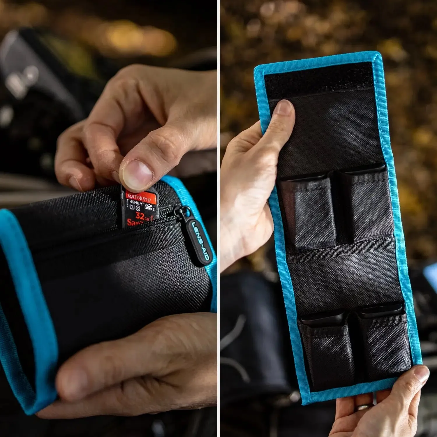 Lens-Aid Borsa 4 batterie fotocamera con zip schede