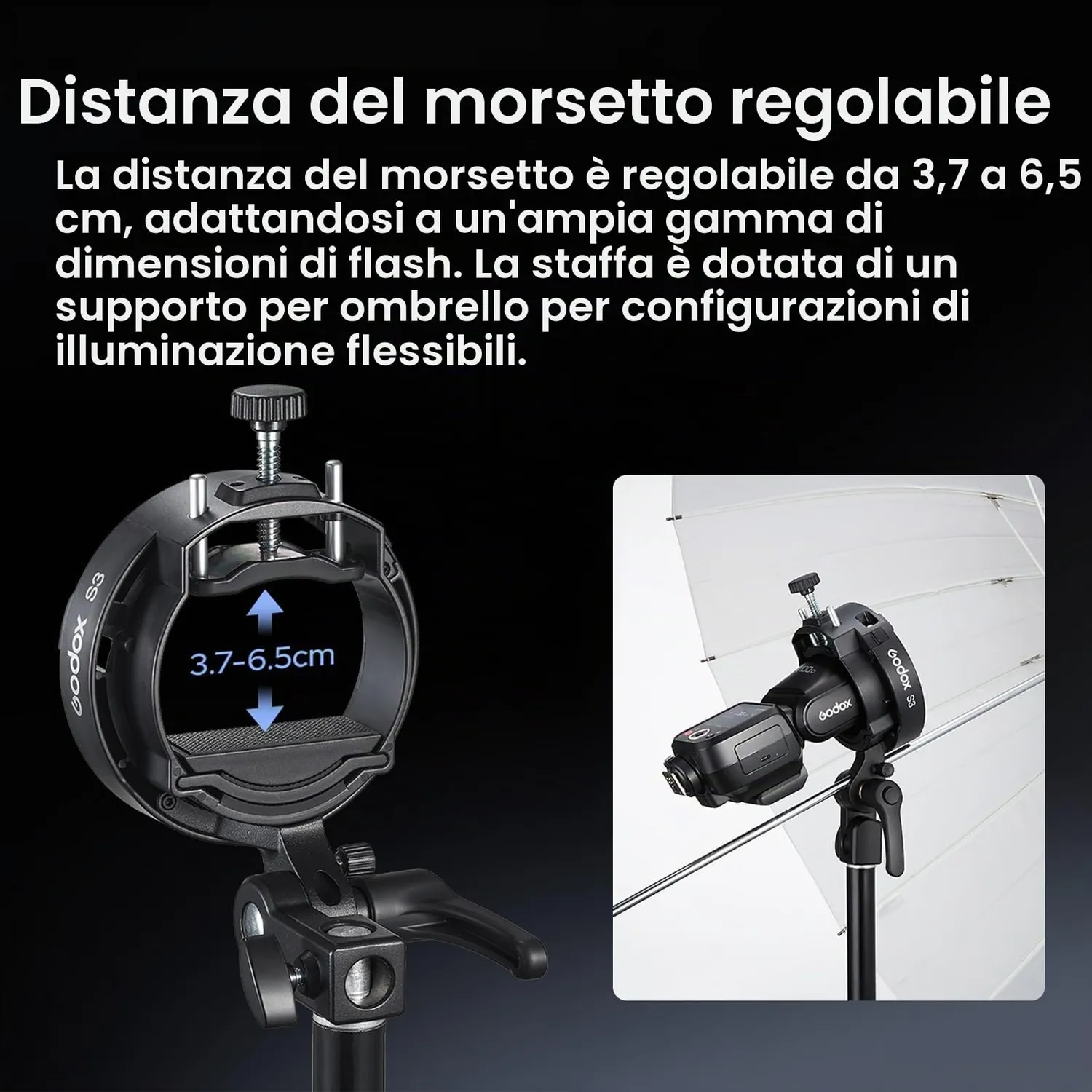 Godox S3 supporto universale flash attacco Bowens ±90°
