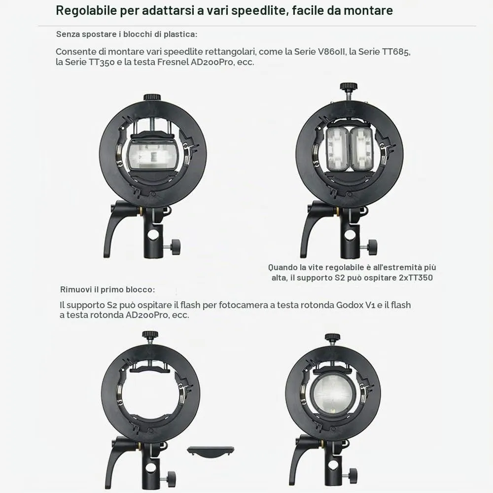 Godox S2 Staffa Bowens per Speedlite e Modificatori