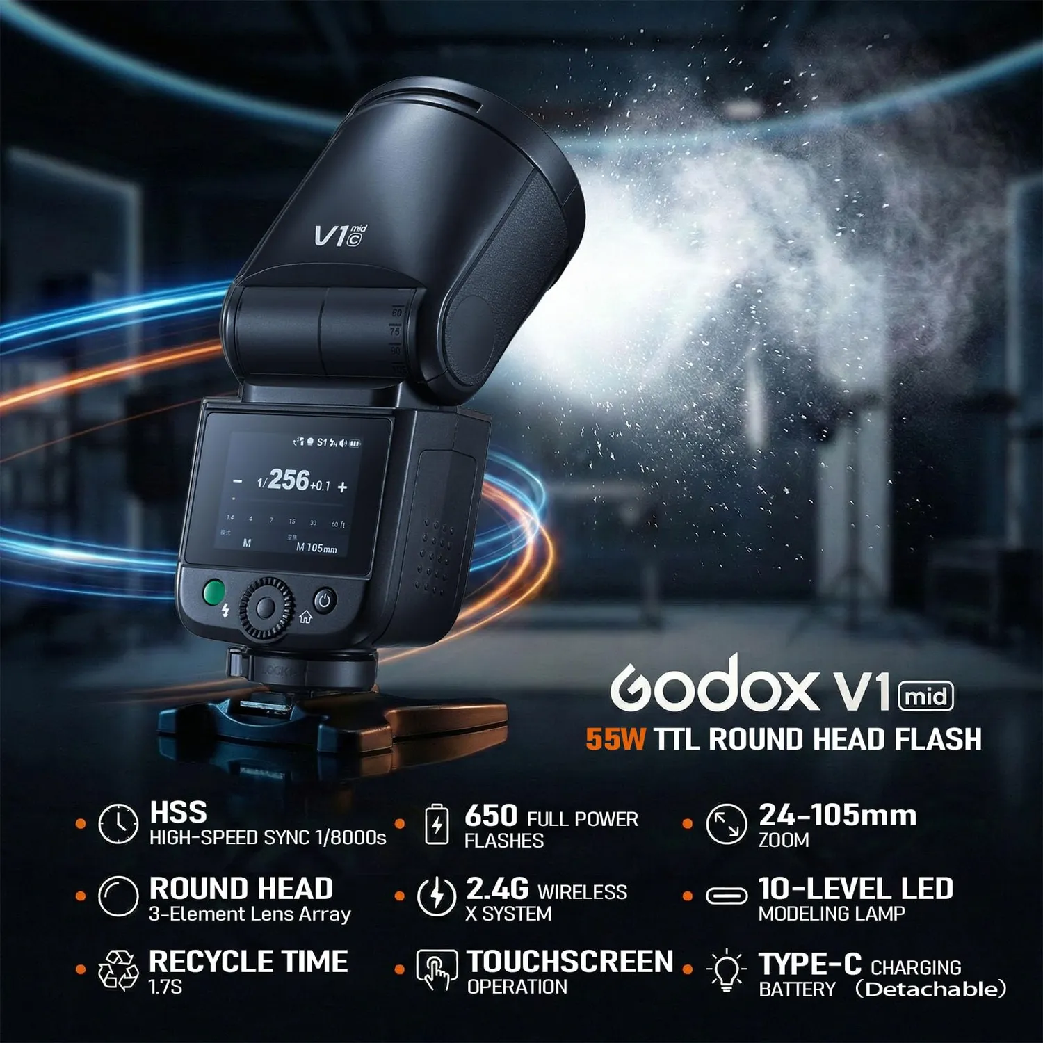 Godox V1 MID S flash TTL per Sony nero 55Ws