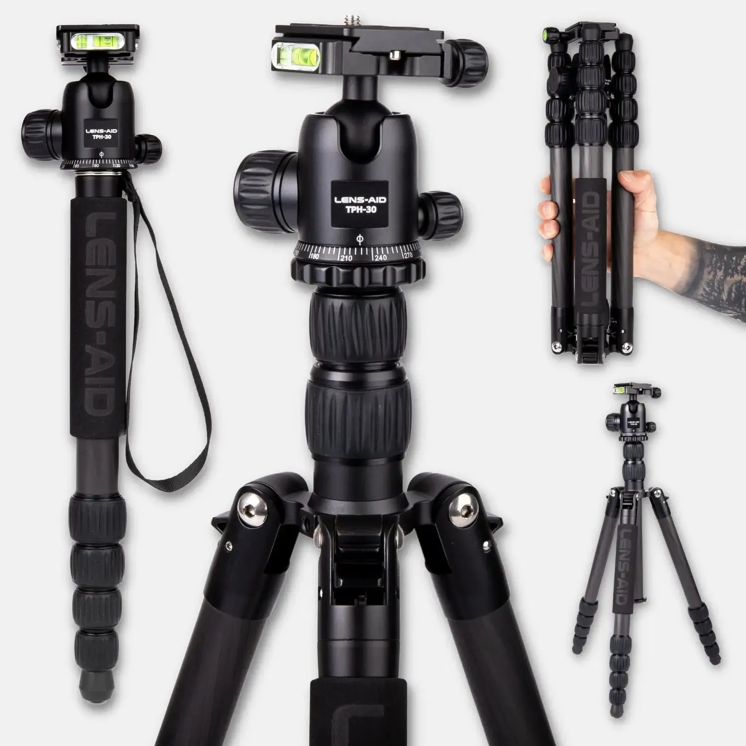 Lens-Aid treppiede carbonio con braccio estensione 185 cm