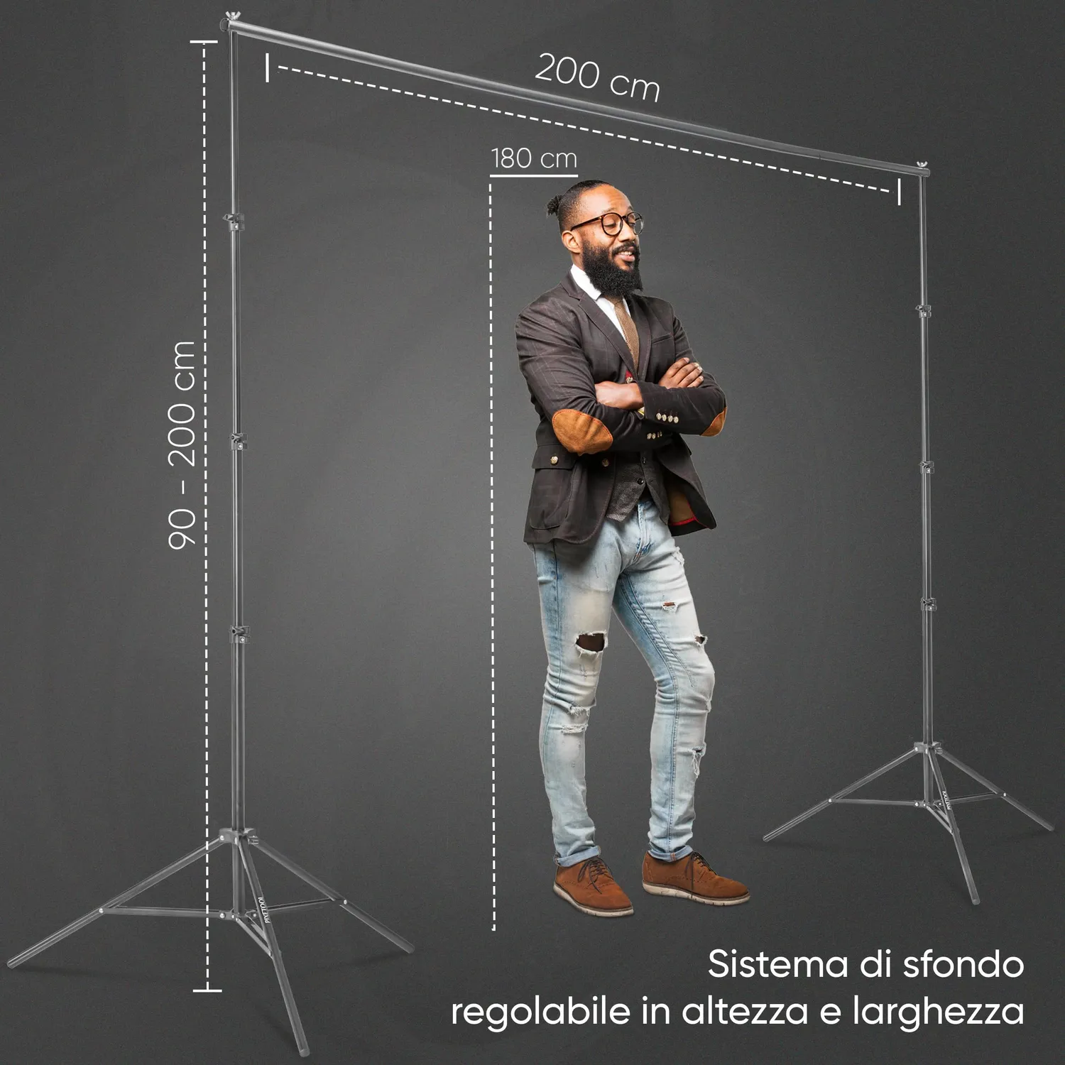 Pixetool green screen 1,8x2,8 m + supporto 2x2 m 3 teli