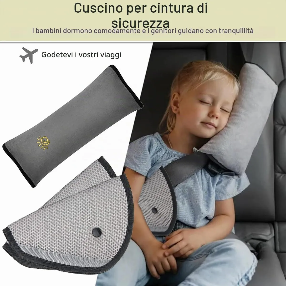 FGen cuscino cintura auto bambini 2 pezzi collo