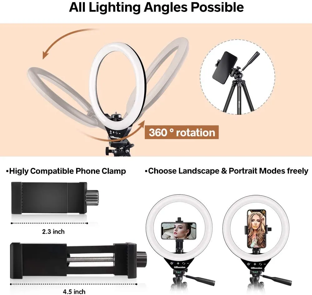 UBeesize 10 ring light stativo alimentatore