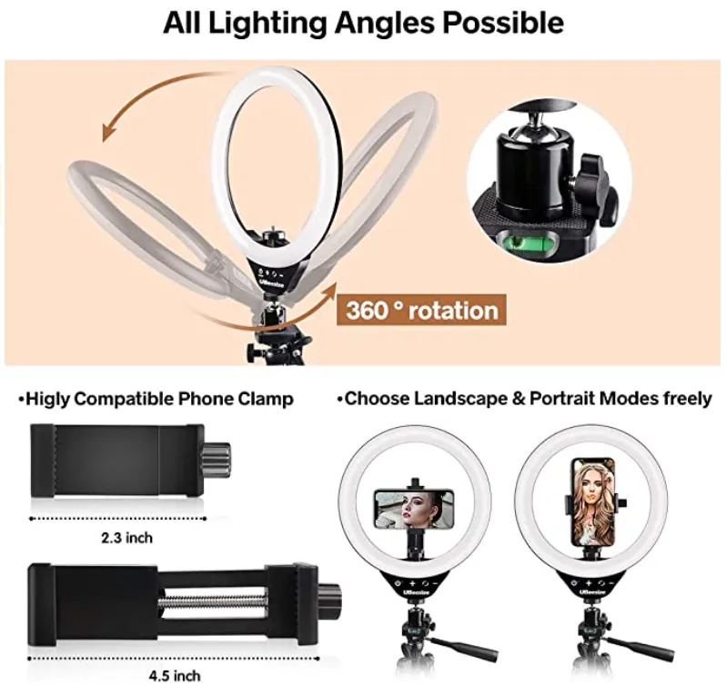 UBeesize Ring Light LED 10 pollici luce anulare con treppiede