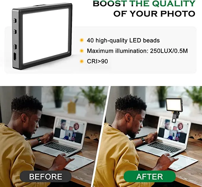UBeesize luce video LED ricaricabile 3000K-6500K con clip