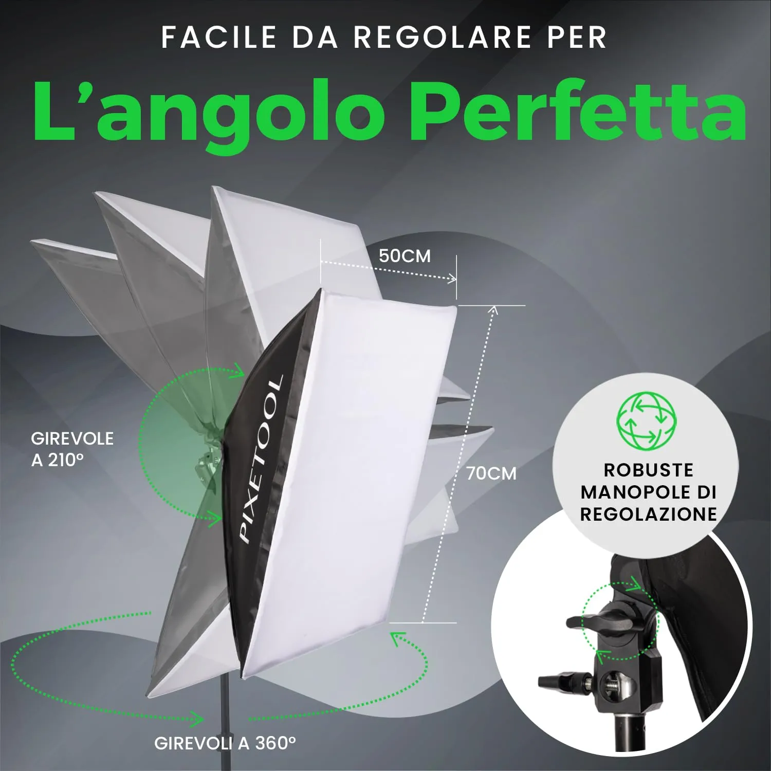Pixetool Set Softbox 50x70 cm 2 Pezzi Luce Tricolore