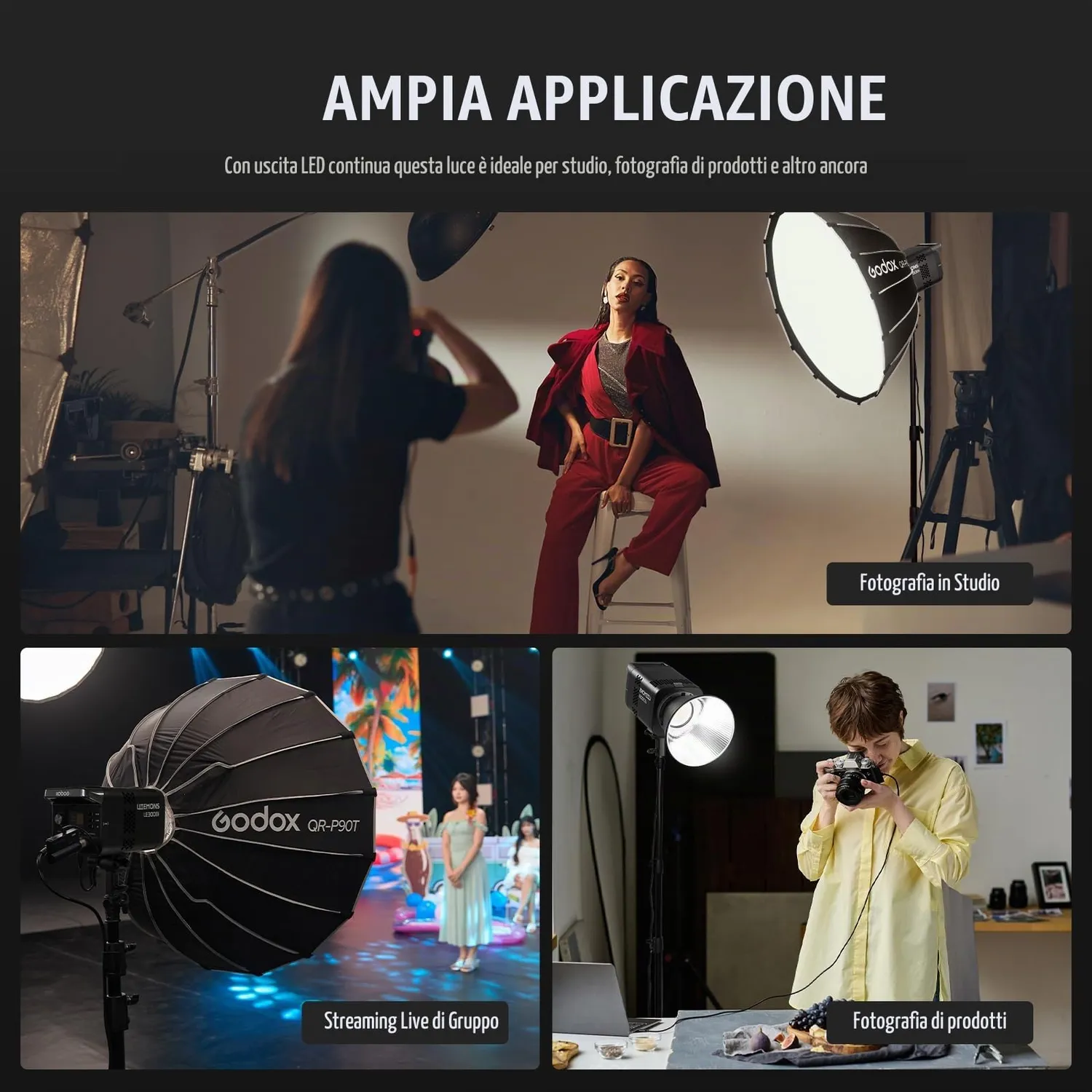 Godox Litemons LE300Bi luce LED 300W bicolore nera