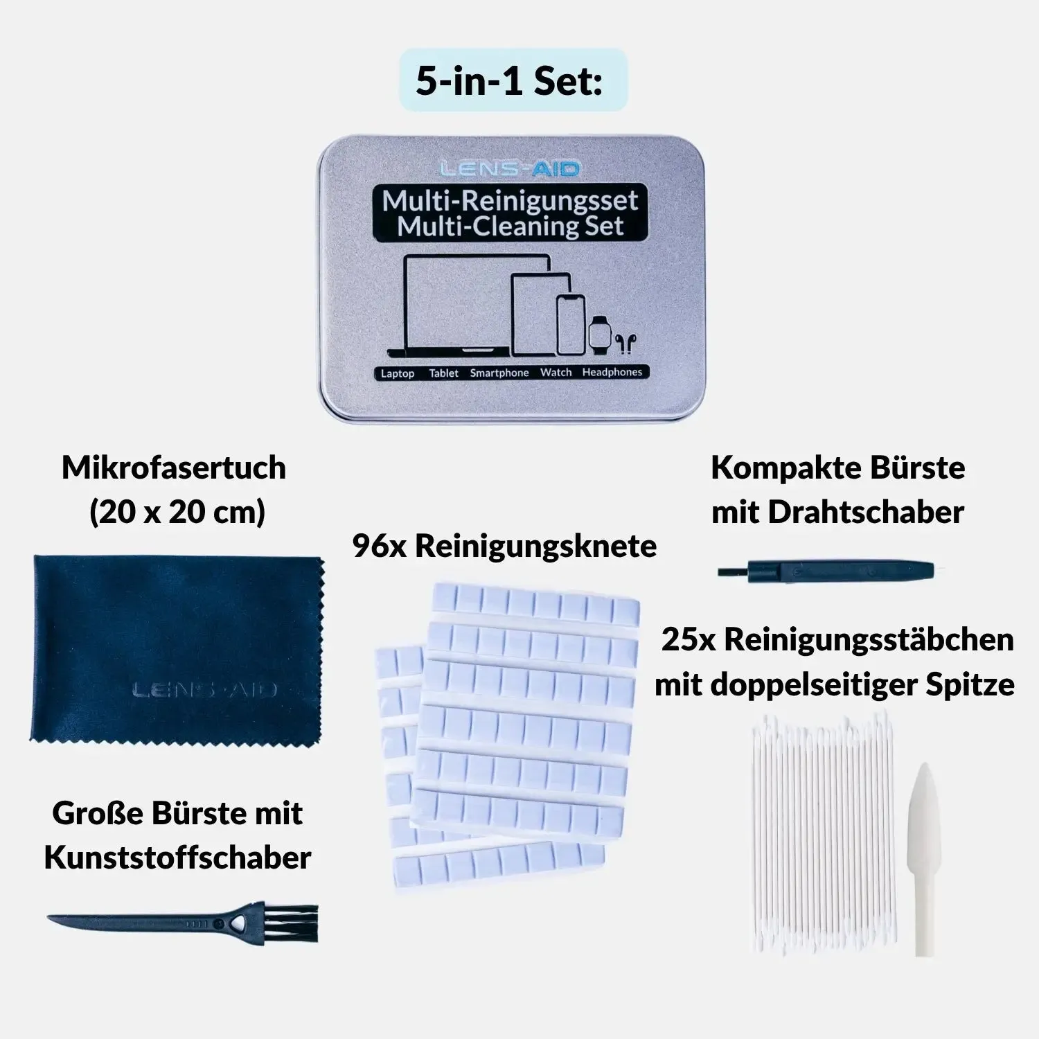 Lens-Aid kit pulizia smartphone 5 in 1 pasta USB-C