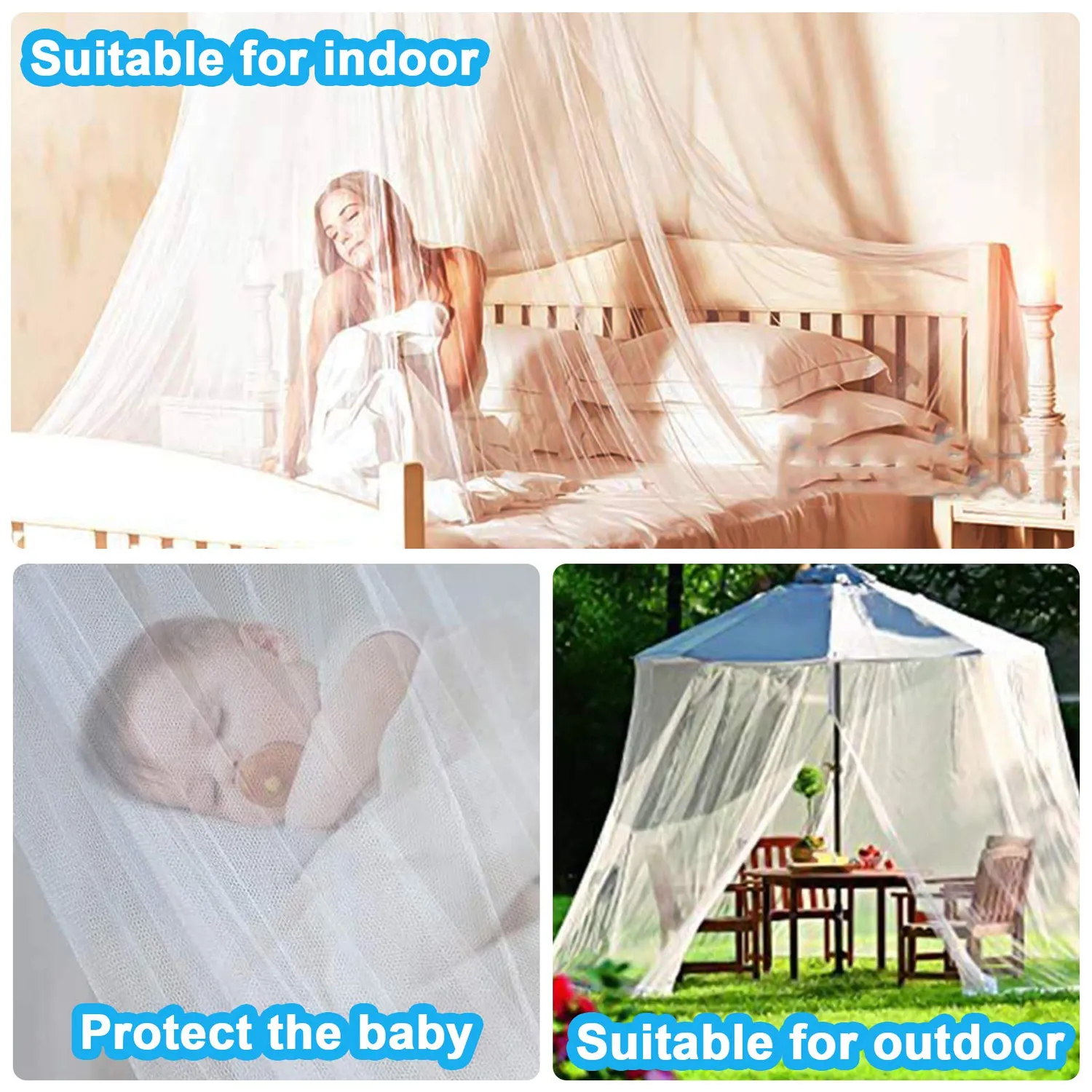 FGen Zanzariera Letto Quadrata Bianca 200x200x180 cm