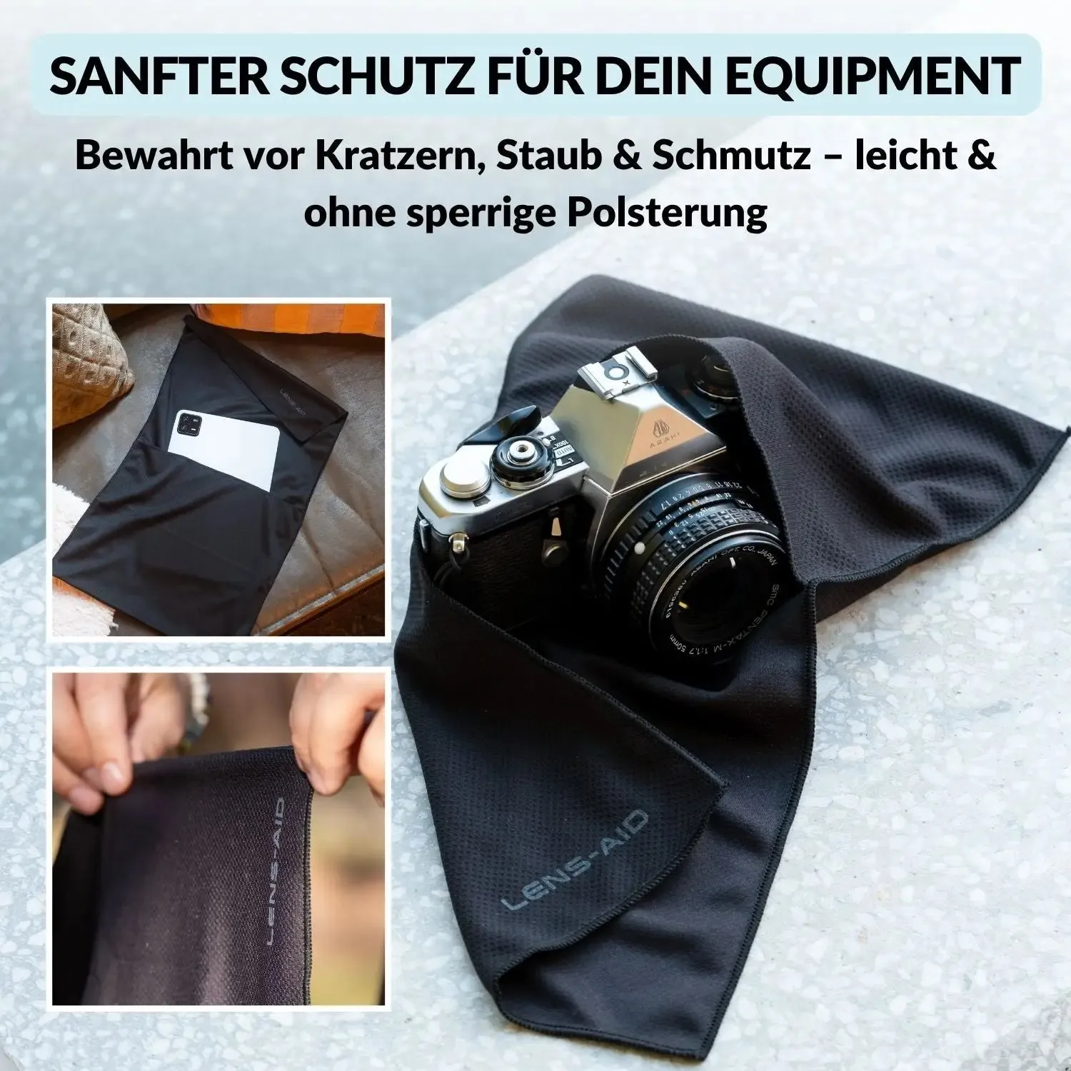 Lens-Aid Microfiber Camera Wrap S 15x12 cm nero antigr