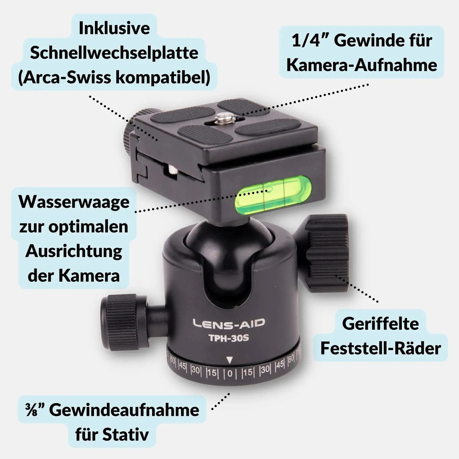 LENS-AID treppiede flessibile con testa a sfera in alluminio