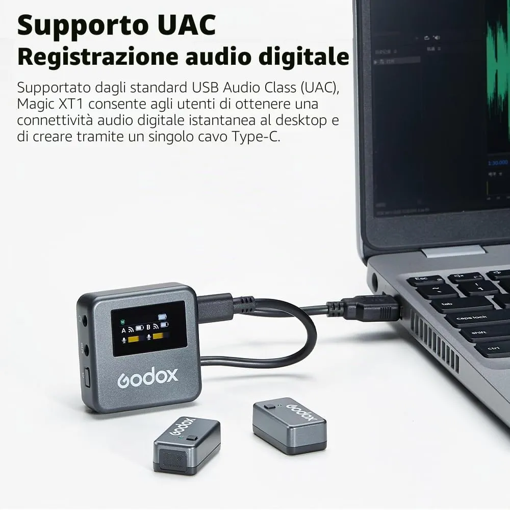 Godox Magic XT1 Microfono Wireless 2TX+RX Touch