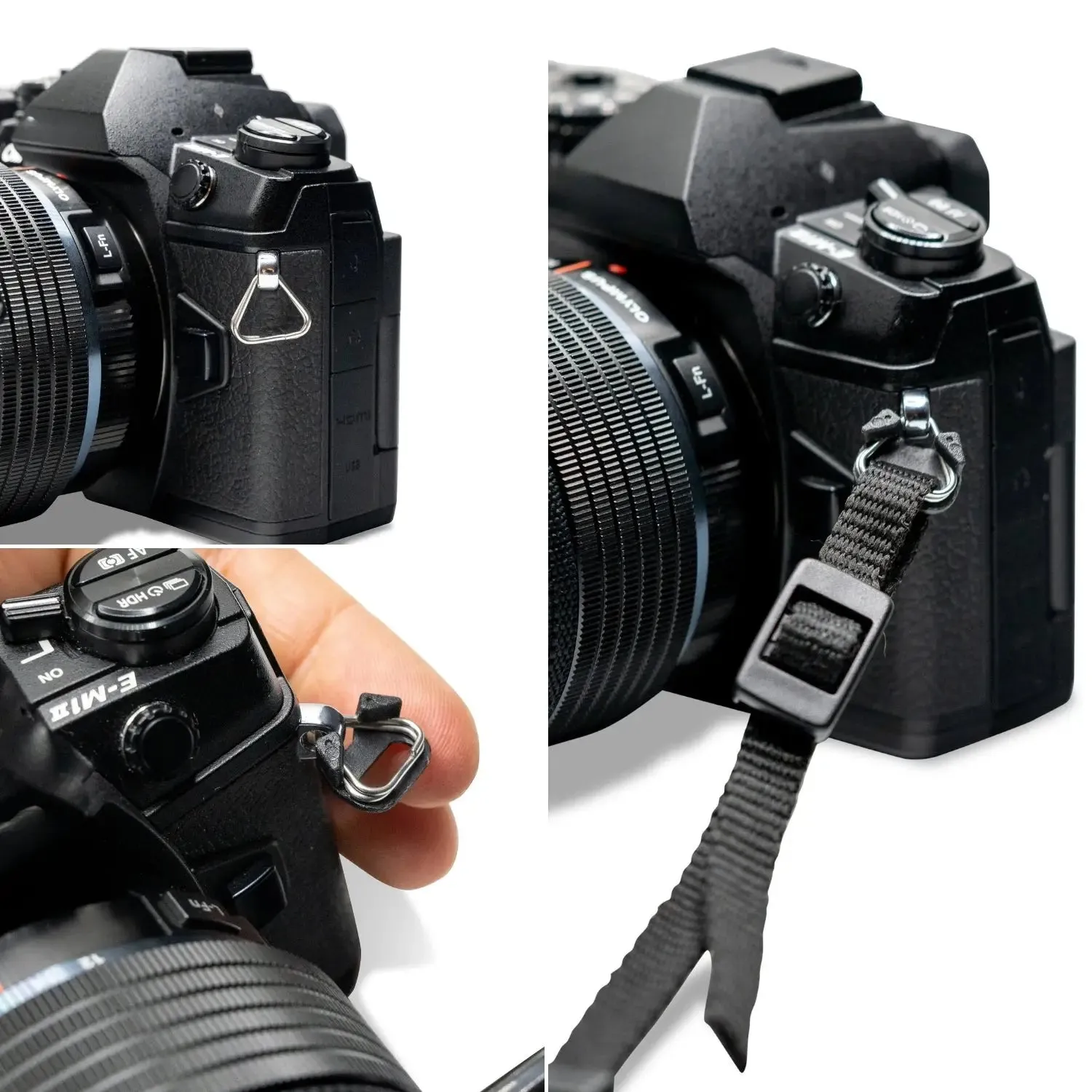 LENS-AID anelli triangolari tracolla fotocamera 4 pezzi