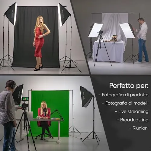 Pixetool green screen 1,8x2,8 m + supporto 2x2 m 3 teli
