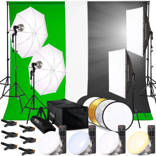 PIXETOOL Set Studio Fotografico XL softbox LED fondali