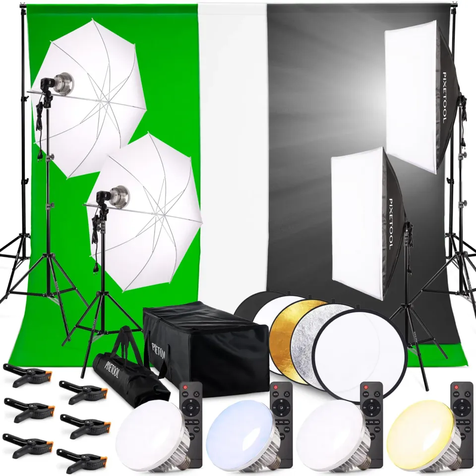 PIXETOOL Set Studio Fotografico XL softbox LED fondali