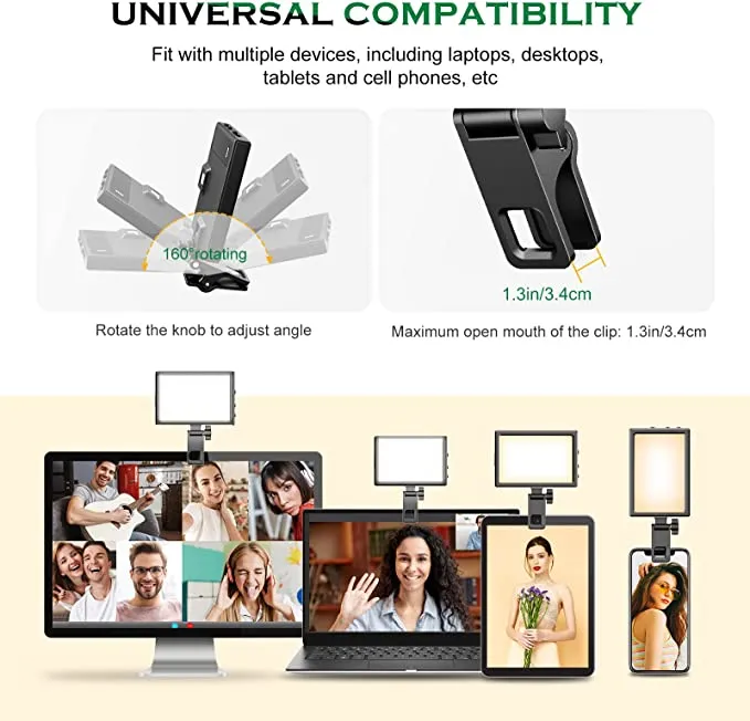 UBeesize luce video LED ricaricabile 3000K-6500K con clip