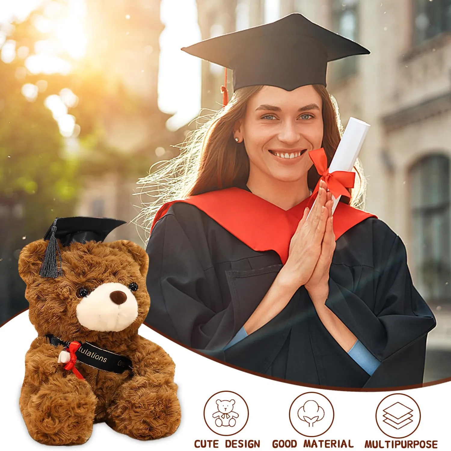 FGen Orsacchiotto Laurea Peluche 23 cm Grigio