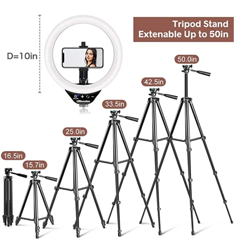 UBeesize Ring Light LED 10 pollici luce anulare con treppiede
