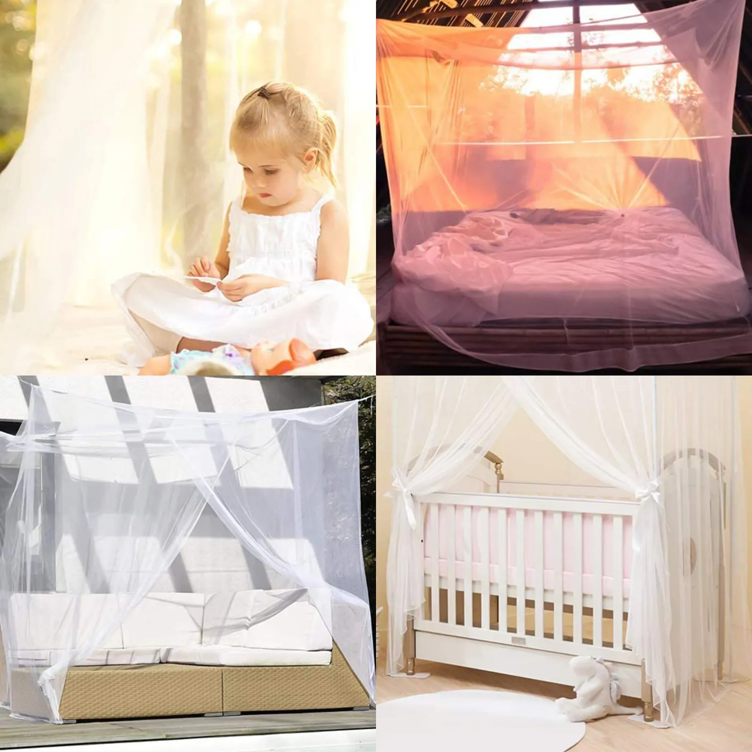 FGen Zanzariera Letto Quadrata Bianca 200x200x180 cm