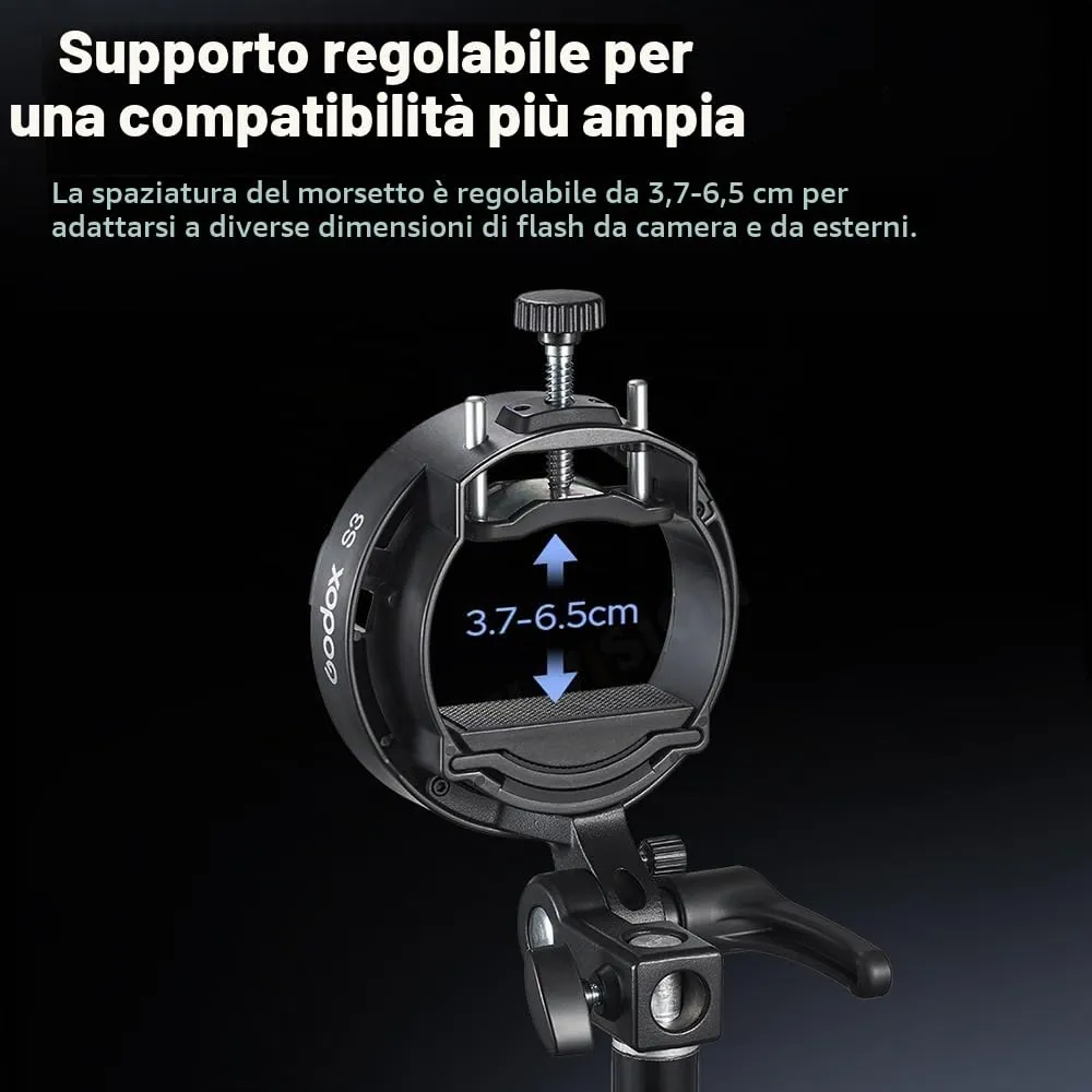 Godox S3 staffa flash attacco Bowens con foro ombrello
