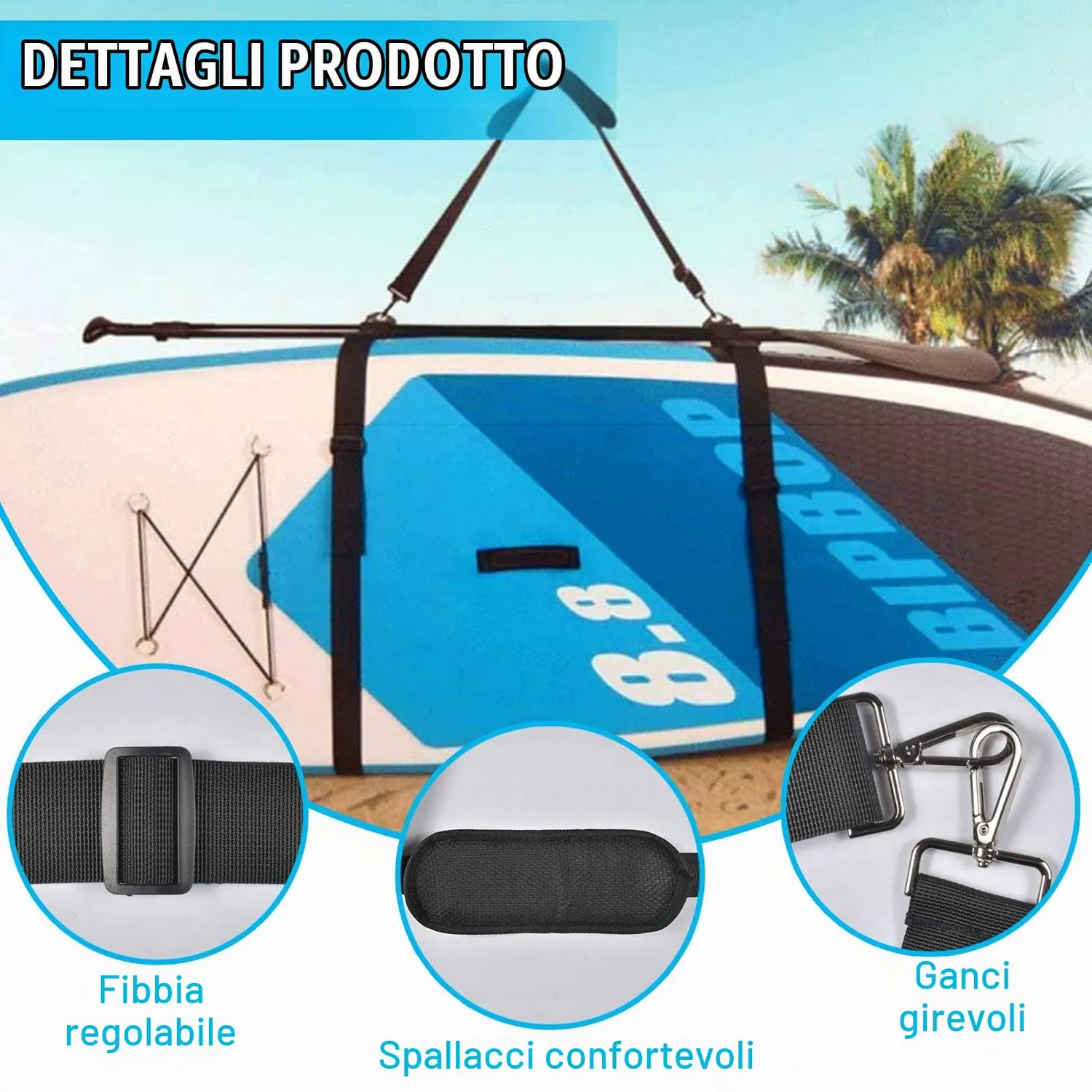 FGen Tracolla SUP surf tavola regolabile nera